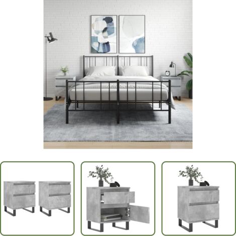 Comodino grigio cemento -  Comodini 2pz Grigio Cemento 40x35x50 cm in Legno Multistrato