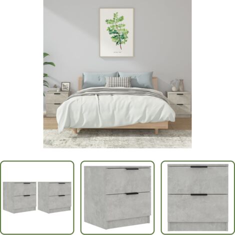 Comodino grigio cemento -  Comodini 2pz Grigio Cemento in Legno Multistrato