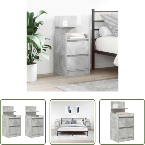 Comodino grigio cemento -  Comodini con 2 Cassetti 2 pz Grigio Cemento 38x34x80 cm