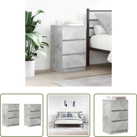 Comodino grigio cemento -  Comodini con 3 Cassetti 2 pz Grigio Cemento 39x35x65 cm
