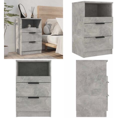 Comodino Grigio Cemento in Legno Multistrato - Comodino grigio cemento - Comodino con cassetti