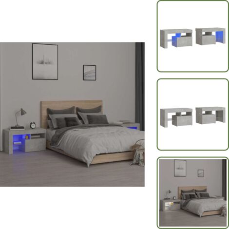 Comodino grigio cemento - vidaXL Comodini 2 pz con Luci a LED Grigi Cemento 70x36,5x40 cm - Comodino con piano espositivo