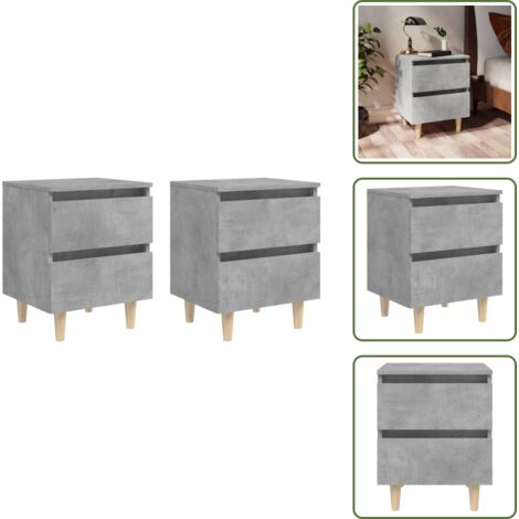 Comodino grigio cemento - vidaXL Comodini con Gambe Pino Massello 2pz Grigio Cemento 40x35x50 cm - Comodino con quattro gambe