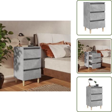 Comodino grigio cemento - vidaXL Comodino con Gambe in Legno Massello Grigio Cemento 40x35x69 cm - Comodino con gambe in legno