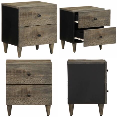 Comodino Grigio Chiaro 40x33x46 cm in Legno Massello di Mango - Comodino mango - Comodino grigio chiaro