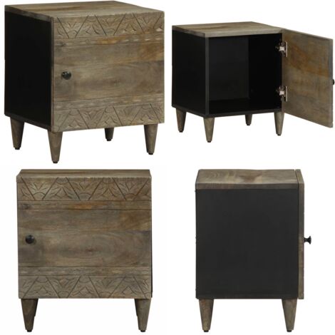 Comodino Grigio Chiaro 40x33x46 cm in Legno Massello di Mango - Comodino mango - Comodino grigio chiaro