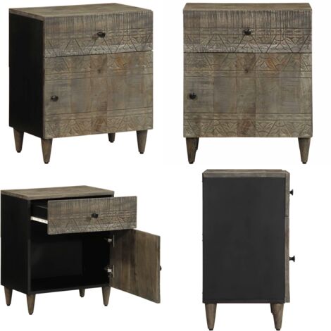Comodino Grigio Chiaro 50x33x60 cm in Legno Massello di Mango - Comodino mango - Comodino grigio chiaro