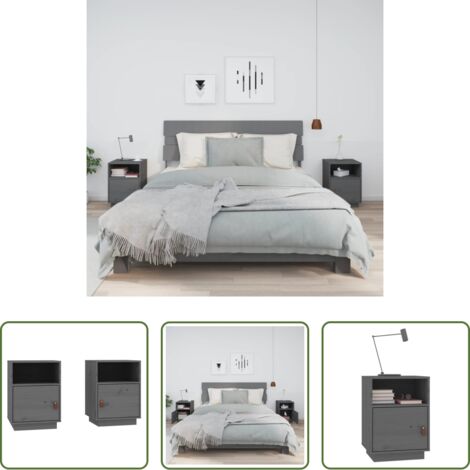 Comodino grigio -  Comodini Grigi 2 pz 40x34x55 cm in Legno Massello di Pino