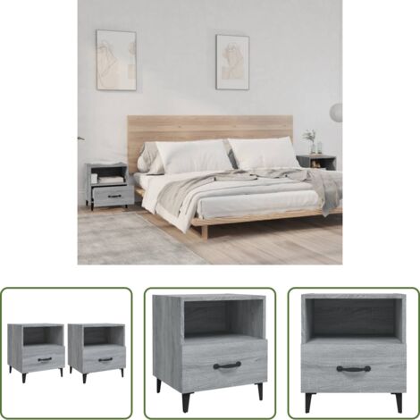Comodino grigio sonoma -  Comodini 2 pz Grigio Sonoma in Legno Multistrato