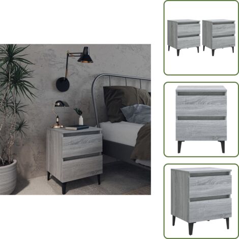Comodino grigio - vidaXL Comodini con Gambe in Metallo 2 pz Grigio Sonoma 40x35x50 cm - Comodino con quattro gambe