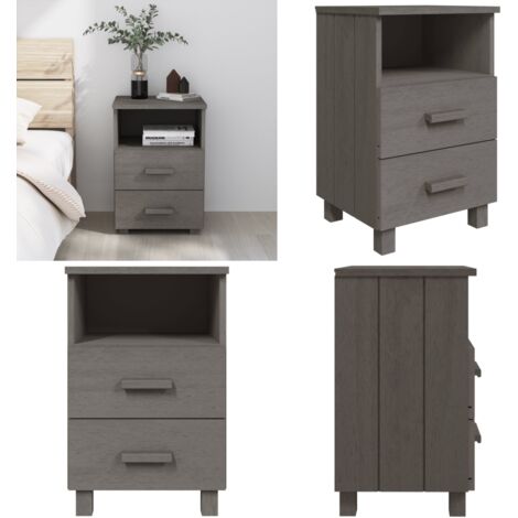 Comodino HAMAR Grigio Chiaro 40x35x62 cm Legno Massello di Pino - Comodino con cassetti - Comodino con vano a giorno