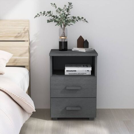Comodino HAMAR Grigio Scuro 40x35x62 cm Legno Massello di Pino vidaXL