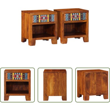 Comodino in acacia -  Comodini 2 pz 40x35x45 cm in Legno Massello di Acacia