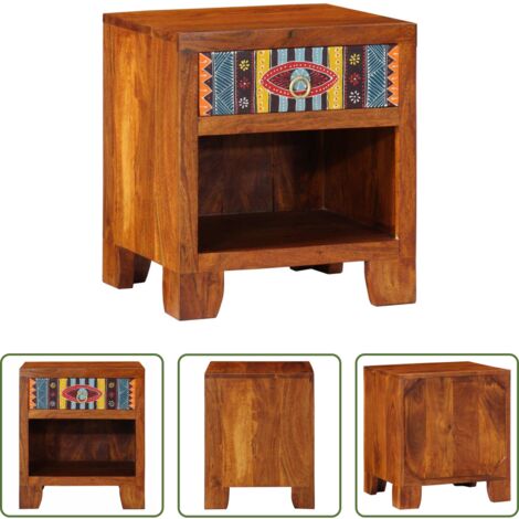 Comodino in acacia -  Comodino 40x35x45 cm in Legno Massello di Acacia