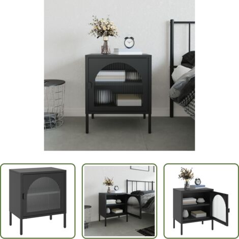 Comodino in acciaio -  Comodino Nero 50x35x60 cm Vetro e Acciaio