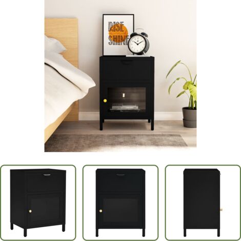 Comodino in acciaio e vetro -  Comodino Nero 40x30x54,5 cm in Acciaio e Vetro