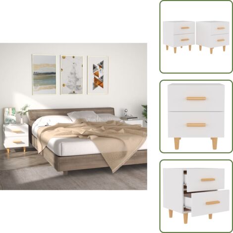 Comodino in eucalipto - vidaXL Comodini 2 pz Bianchi 40x35x47,5 cm - Comodino multifunzionale