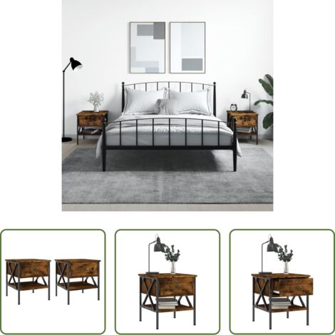 Comodino in ferro -  Comodini 2 pz Rovere Fumo 40x42x45 cm in Legno Multistrato