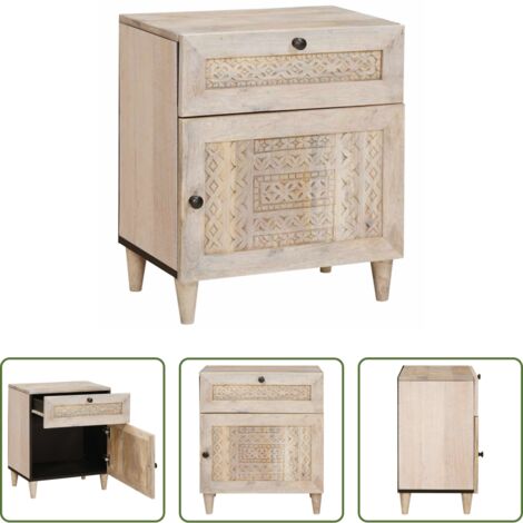Comodino in legno -  Armadio da Notte Beige 50 x 33 x 60 cm Legno massello di acacia