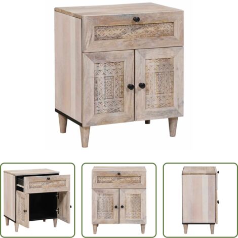 Comodino in legno -  Armadio da Notte Beige 50 x 33 x 60 cm Legno massello di acacia