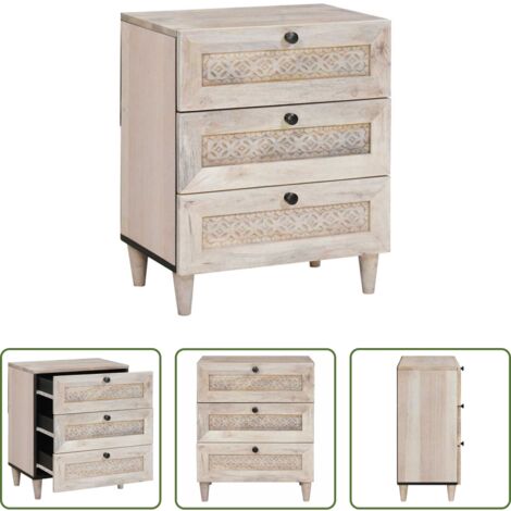 Comodino in legno -  Armadio da Notte Beige 50 x 33 x 62 cm Legno massello di acacia