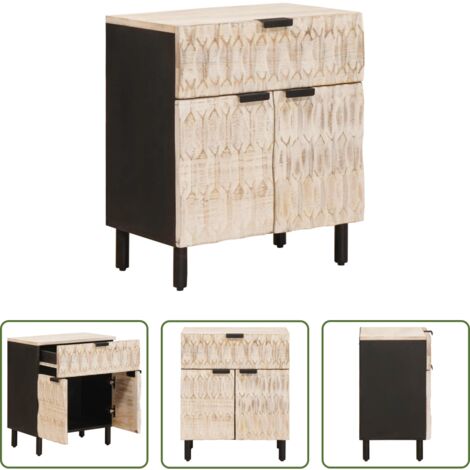 Comodino in legno -  Armadio da Notte Bianco 50 x 33 x 60 cm Legno di mango massello