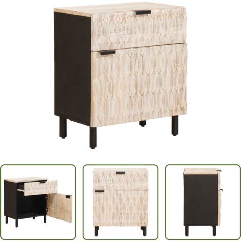 Comodino in legno -  Armadio da Notte Bianco 50 x 33 x 60 cm Legno di mango massello