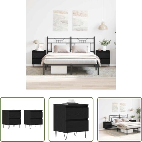 Comodino in legno -  Armadio da Notte con cassetto 2 pcs Rovere nero 40 x 35 x 50 cm