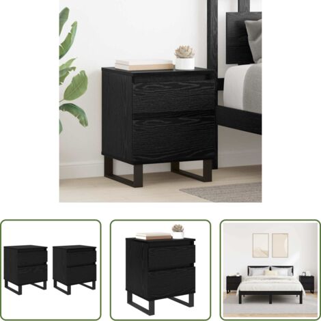 Comodino in legno -  Armadio da Notte con cassetto 2 pcs Rovere Nero 40 x 35 x 50 cm