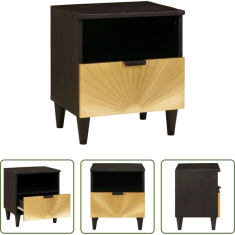 Comodino in legno -  Armadio da Notte con cassetto Nero e Oro 40 x 33 x 46 cm