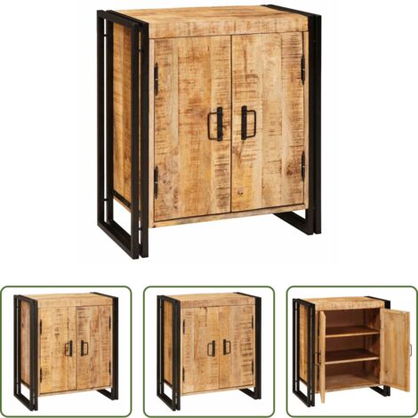 Comodino in legno -  Armadio da Notte Marrone Legno di mango solido e grezzo