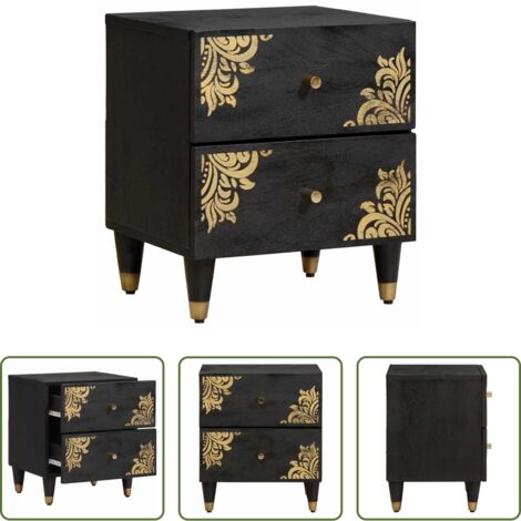 Comodino in legno -  Armadio da Notte Nero 40 x 33 x 46 cm Legno di mango massello