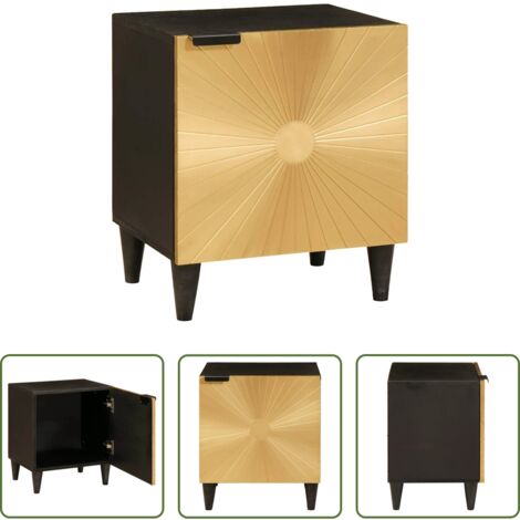 Comodino in legno -  Armadio da Notte Nero e Oro 40 x 33,5 x 46 cm