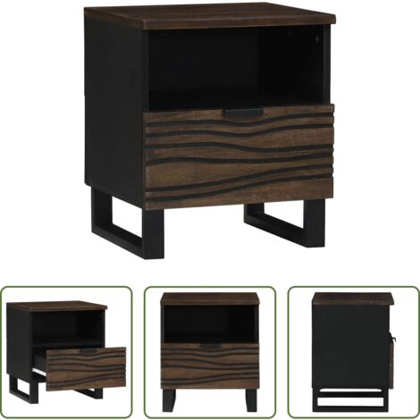 Comodino in legno -  Armadio da Notte Noce 40 x 33 x 46 cm Legno massello di acacia