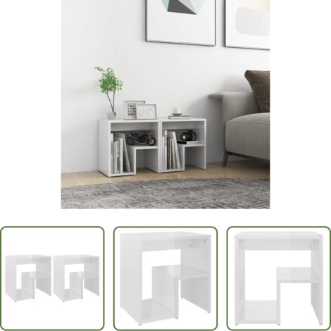 Comodino in legno -  Comodini 2 pz Bianco Lucido 40x30x40 cm in Legno Multistrato