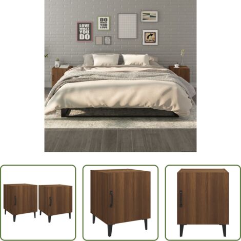 Comodino in legno -  Comodini 2 pz Rovere Marrone in Legno Multistrato
