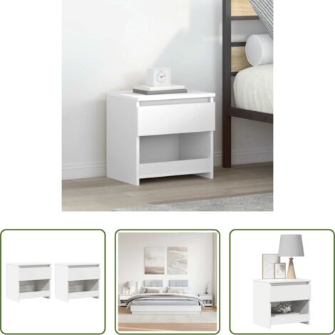Comodino in legno -  Comodini 2pz Bianco Lucido 40x30x39 cm in Legno Multistrato