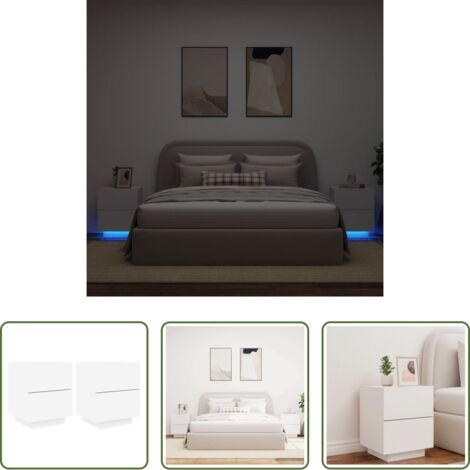 Comodino in legno -  Comodini con Luci LED 2pz Bianchi in Legno Multistrato