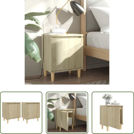 Comodino in legno -  Comodini Gambe in Legno Massello 2pz Rovere Sonoma 40x30x50cm