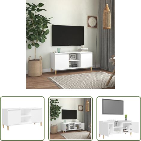 Comodino in legno -  Comodino con Gambe in Legno Massello Bianco 103,5x30x50 cm