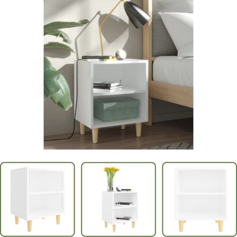 Comodino in legno -  Comodino con Gambe in Legno Massello Bianco 40x30x50 cm