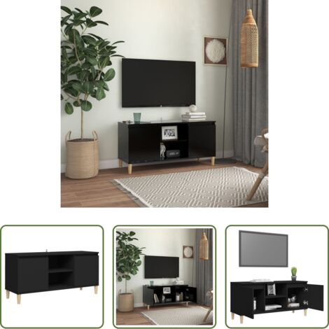 Comodino in legno -  Comodino con Gambe in Legno Massello Nero 103,5x30x50 cm