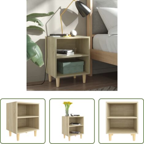 Comodino in legno -  Comodino con Gambe in Legno Massello Rovere Sonoma 40x30x50cm
