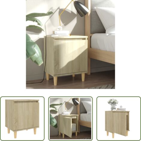 Comodino in legno -  Comodino con Gambe in Legno Massello Rovere Sonoma 40x35x50cm