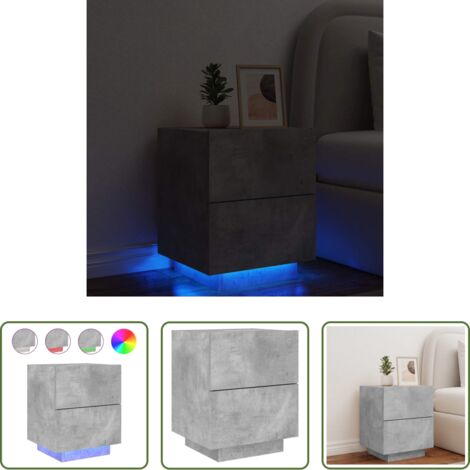 Comodino in legno -  Comodino con Luci LED Grigio Cemento in Legno Multistrato