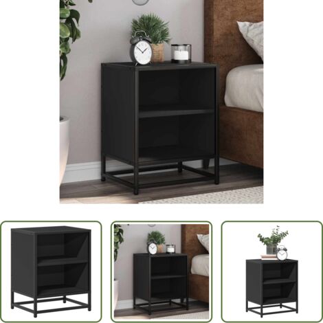 Comodino in legno -  Comodino Nero 40x31x50 cm Legno Multistrato e Metallo