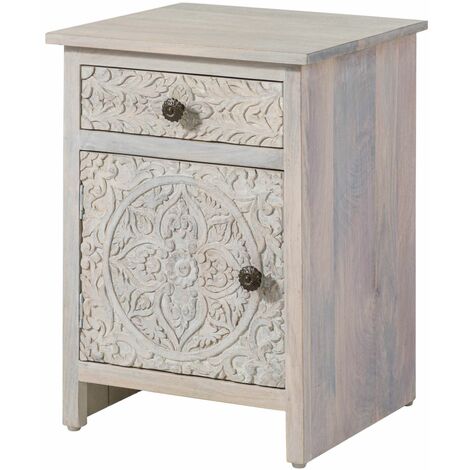 Comodino in legno di mango 45x40x60 con anta a sinistra / bianco oliato KASHMIR 104