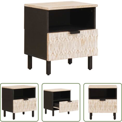 Comodino in legno di mango -  Armadio da Notte Bianco 40 x 33 x 46 cm Legno di mango massello