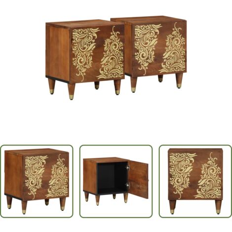 Comodino in legno di mango -  Comodino con porta 2 pcs Marrone miele 40 x 33 x 46 cm