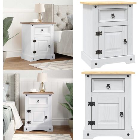 Comodino in Legno di Pino Messicano Corona Bianco 53x39x67 cm - Comodino messicano - Comodino in pino
